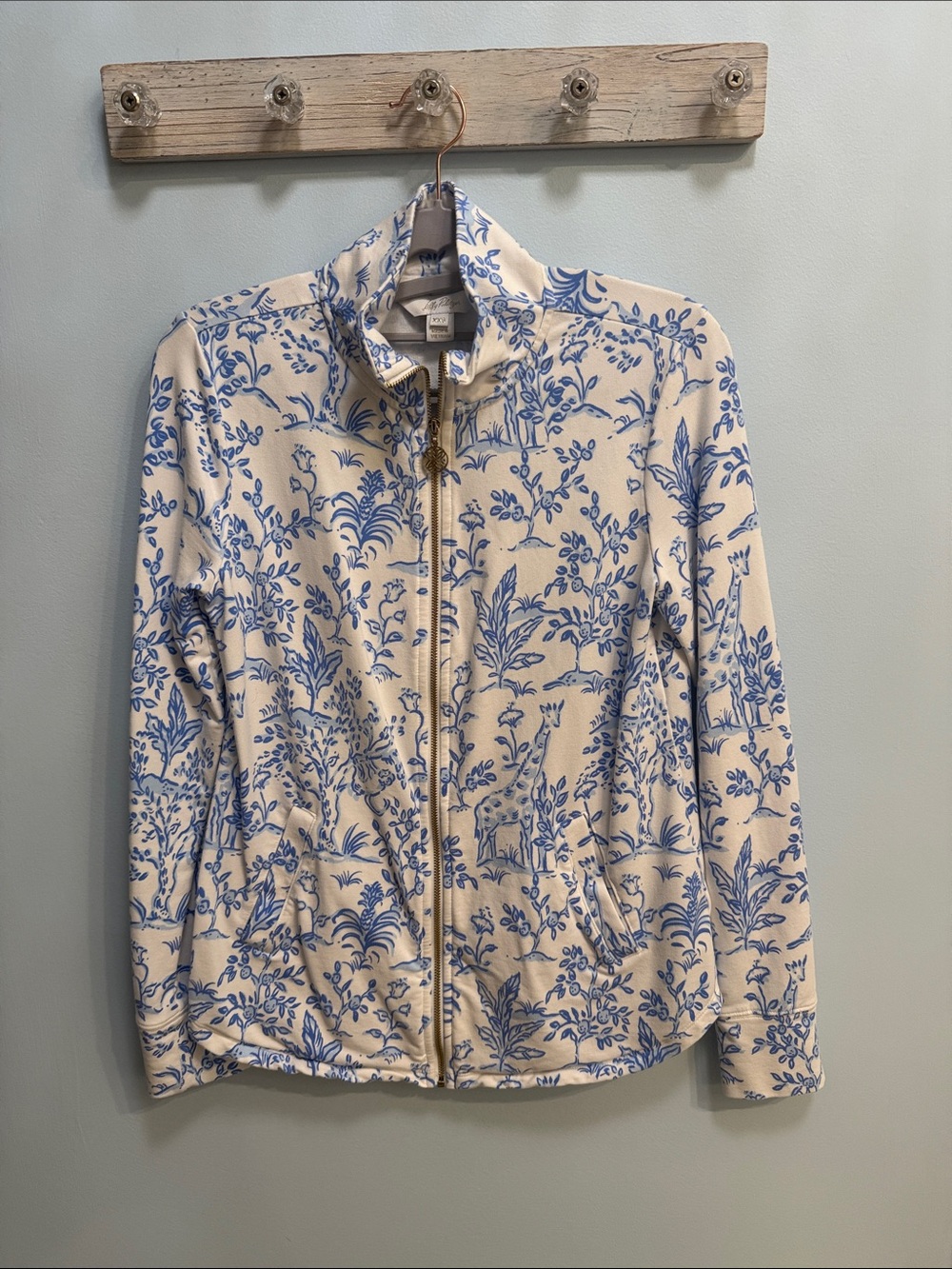 Lilly Pulitzer Blue & Cream Botanical Zip-Up Bomber Jacket